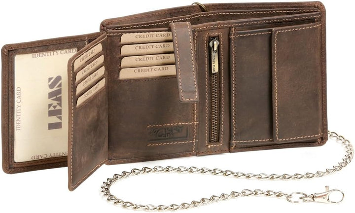 LEAS Biker-Kombibörse mit Riegel und Chrom-Kette Box Echt-Leder, braun Vintage-Collection''