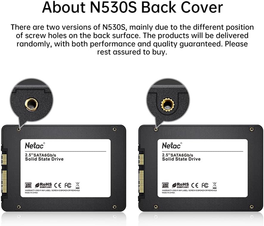 Netac SSD 480GB, SSD Festplatte Intern Sata 3.0 2,5 Zoll für Laptop, PC, Desktop, PS5 (N530S, Schwar