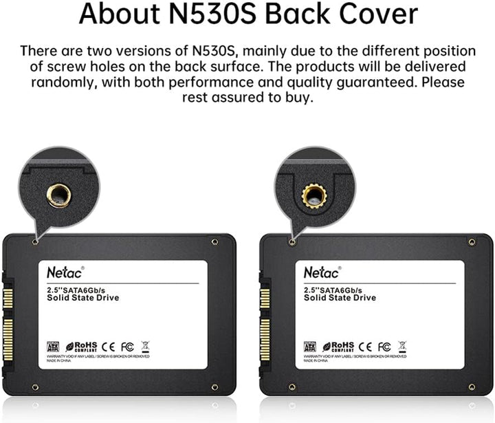 Netac SSD 480GB, SSD Festplatte Intern Sata 3.0 2,5 Zoll für Laptop, PC, Desktop, PS5 (N530S, Schwar