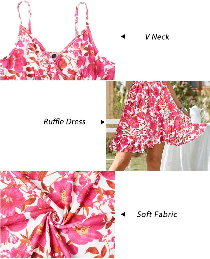 ULTRANICE Damen Sommerkleider Blumenmuster Kleid V-Ausschnitt Strandkleid Verstellbaren Spaghettiträ