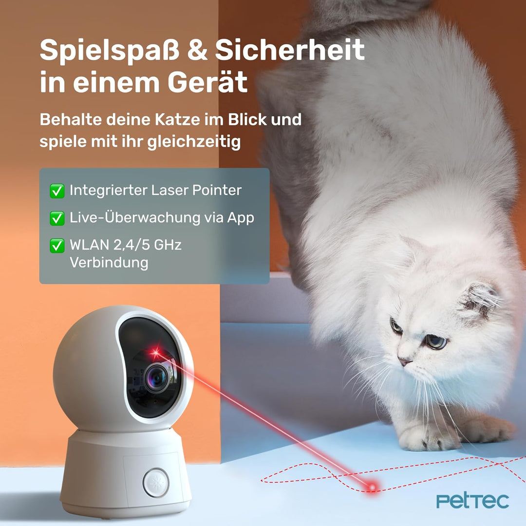 PetTec® Pet Cam Laser - Haustierkamera mit App [OHNE ABO-Falle] - Katzen Kamera Zuhause mit Bewegung