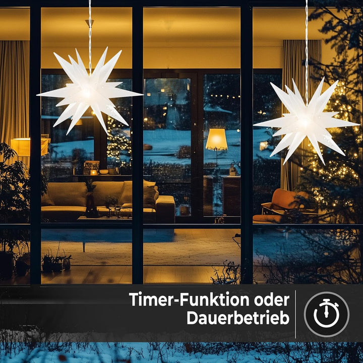 OVILUM Leuchtstern 3D mit LED Beleuchtung | weiss | |Ø 57 cm| 3D Stern mit 18 Spitzen | wetterfest |