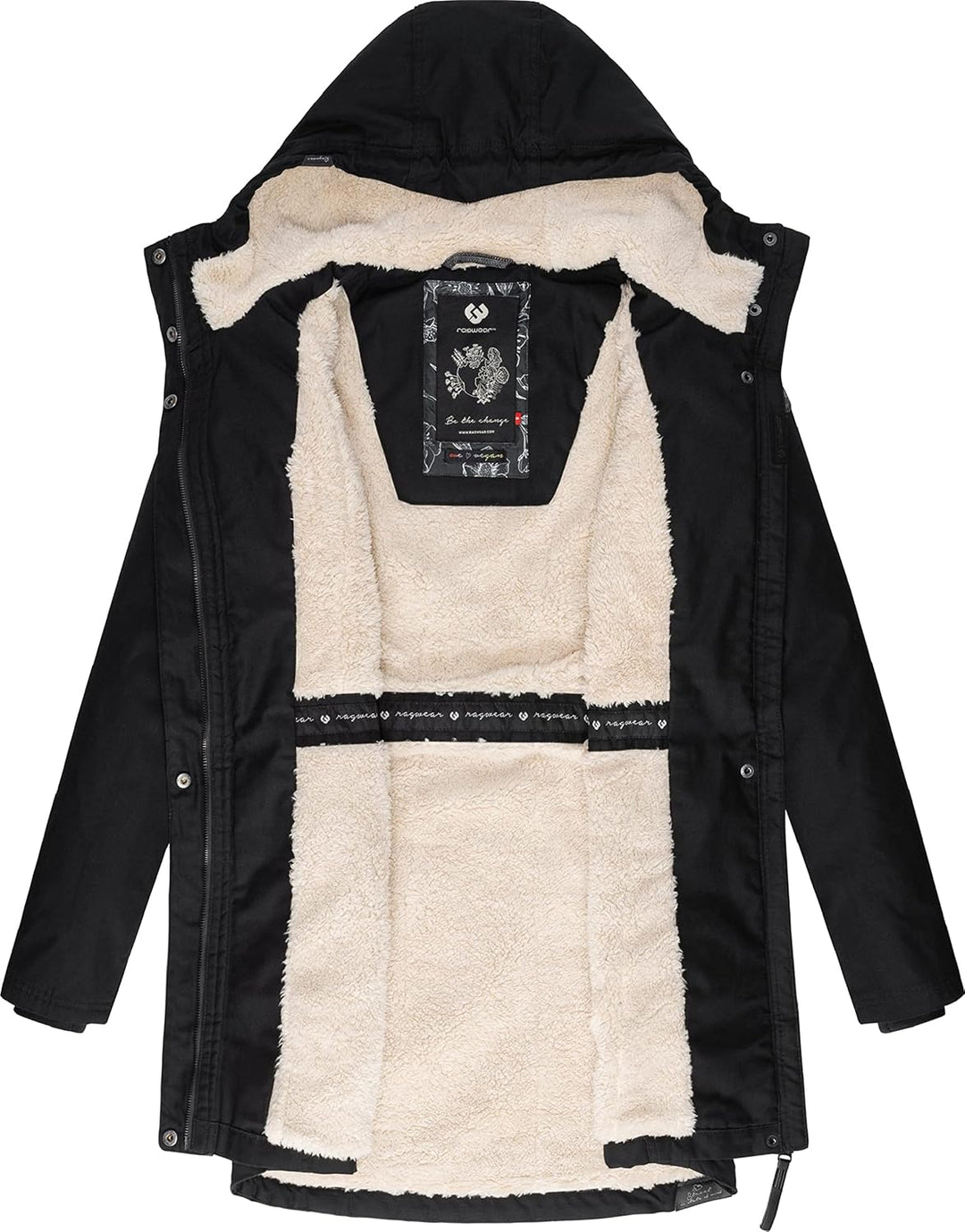 Ragwear Damen Mantel Lange warme Winterjacke mit Teddyfell-Kapuze Elsie Intl XS-5XL S Black22, S Bla