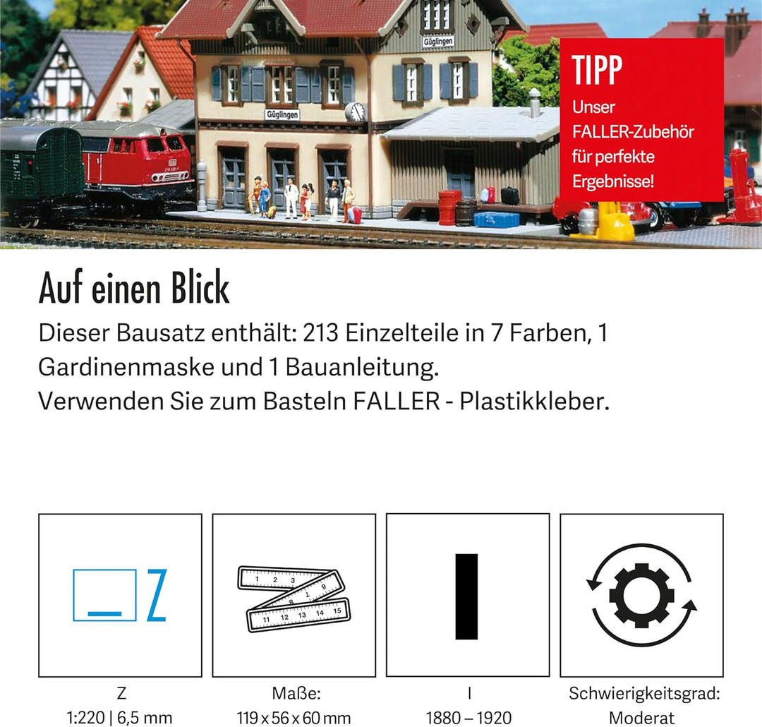 FALLER Bahnhof Güglingen Modellbausatz mit 213 Einzelteilen 119 x 56 x 60 mm I Modelleisenbahn Zubeh