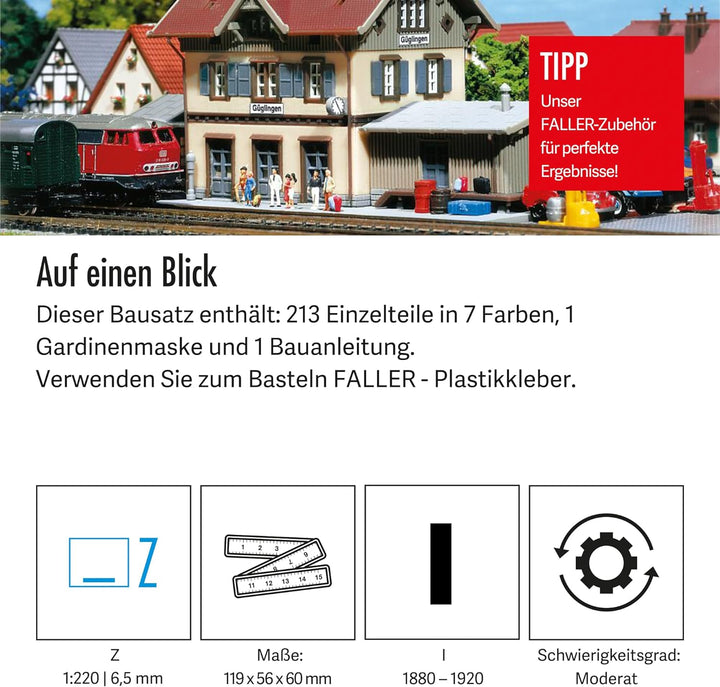 FALLER Bahnhof Güglingen Modellbausatz mit 213 Einzelteilen 119 x 56 x 60 mm I Modelleisenbahn Zubeh