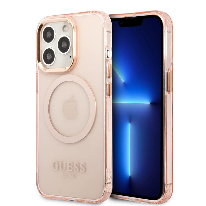 Guess GUHMP13XHTCMP Hülle für iPhone 13 Pro Max 6,7" rosa/pink Hard case Gold Outline Translucent We