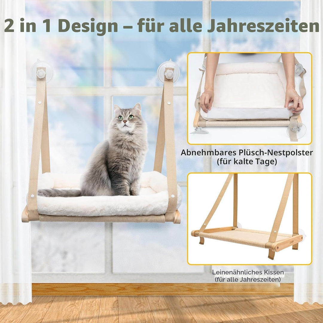 CATISM Faltbare Katzen Fensterliege mit Kissen bis 20 kg, Katzenhängematte Fenstersitz, Katzenfenste