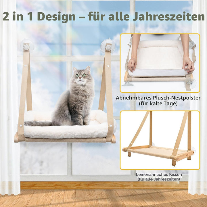 CATISM Faltbare Katzen Fensterliege mit Kissen bis 20 kg, Katzenhängematte Fenstersitz, Katzenfenste