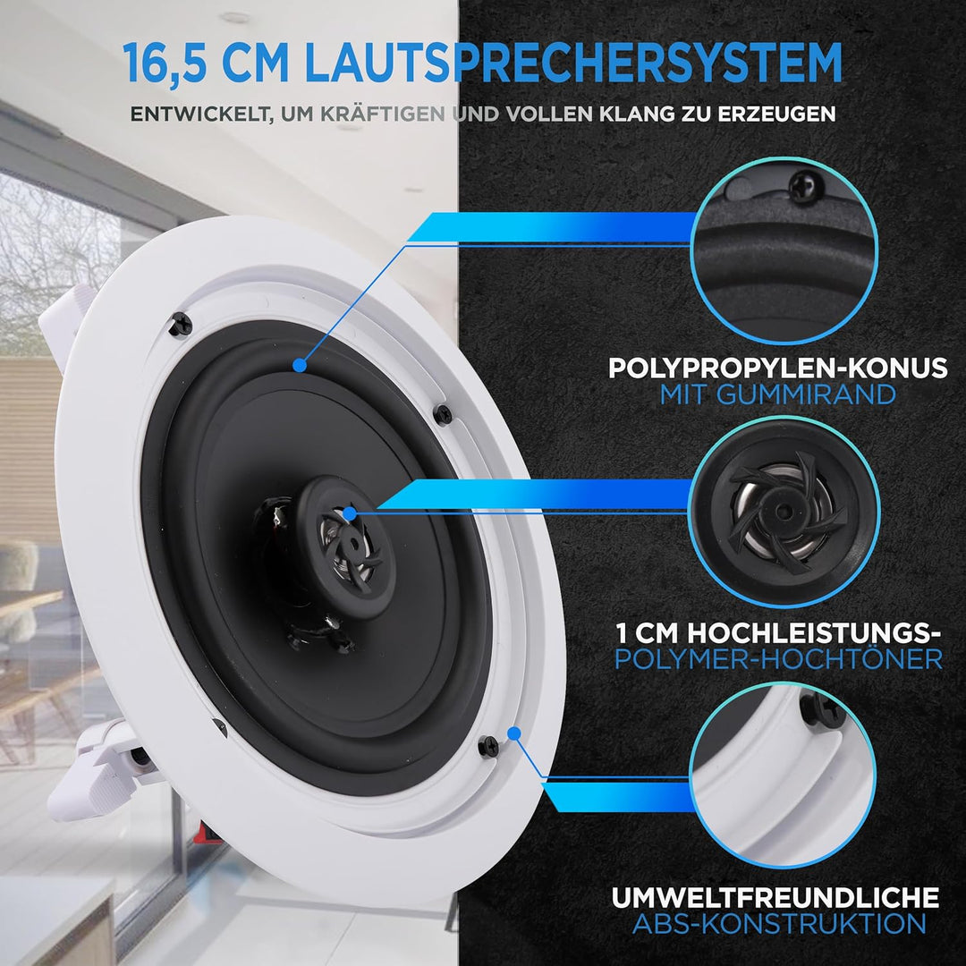 Pyle 16.5cm- Deckenlausprecher Einbaulausprecher, Wandlautsprecher, Flache Lautsprecher, 200W- 2 Weg