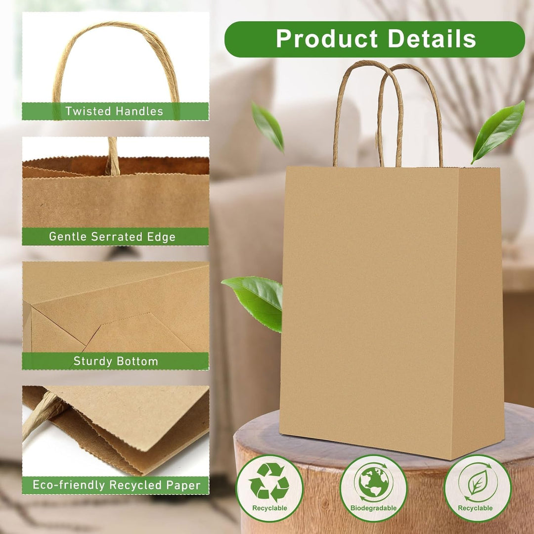 Gucass 50 Stück Gross Papiertüten mit Henkel, Braun Kraft Papiertaschen Geschenktüten, 26x12x33cm Pa