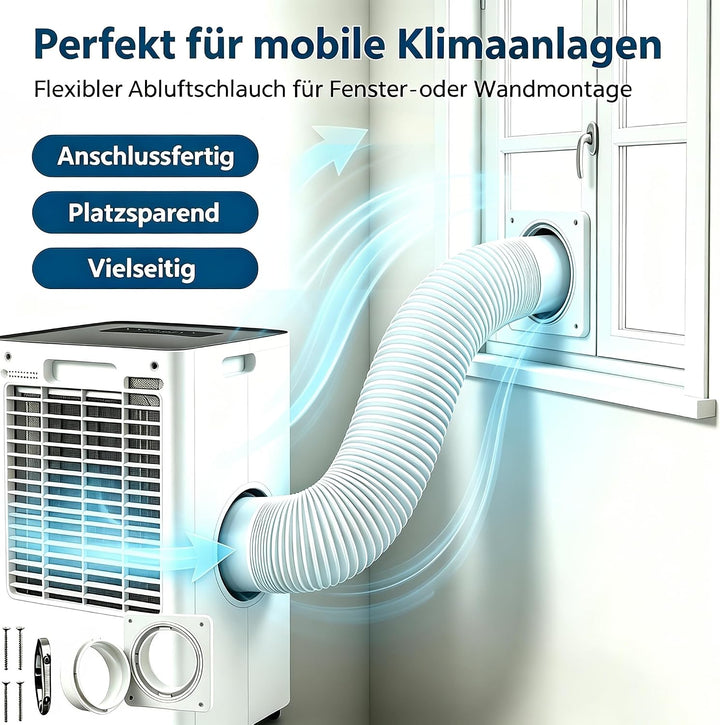 4 Zoll Mobile Klima Abluftschlauch Set 150cm Wandanschluss Platte Wandmontage PVC-Aluminium Flex Abl