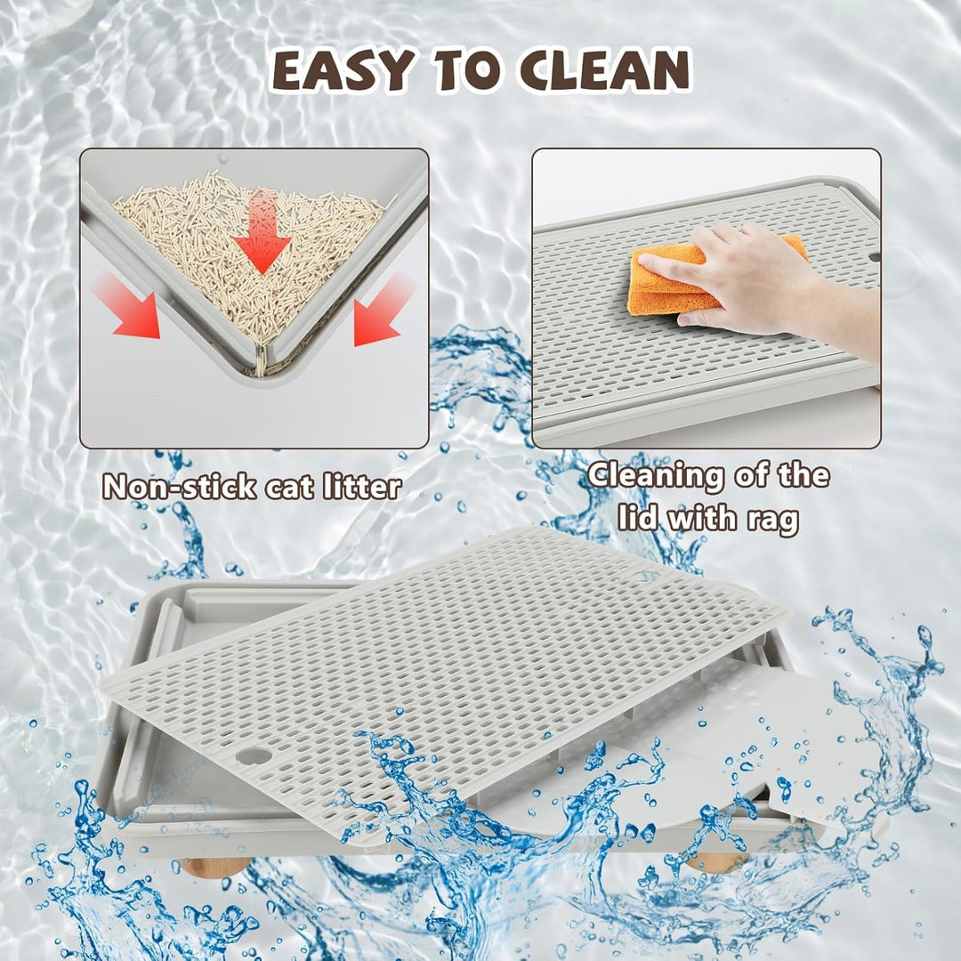 Katzenstreu Rampe mit Filterfunktion - rutschfeste Katzentoilettenstufe mit 4cm Hohe Holzfüsse - Kat