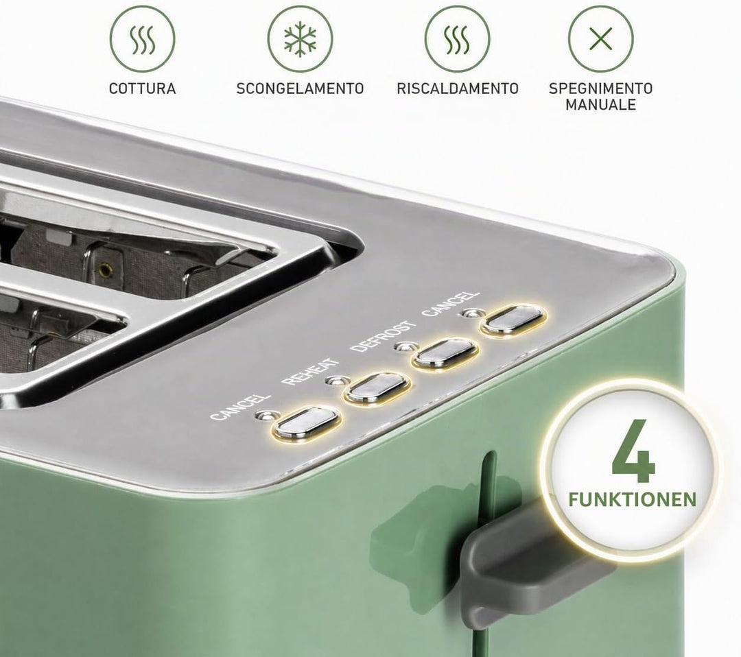 Tognana Iridea Wireless Toaster mit Doppelstecker und Krümelsammler, Salbeigrün