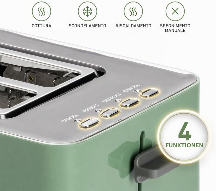 Tognana Iridea Wireless Toaster mit Doppelstecker und Krümelsammler, Salbeigrün