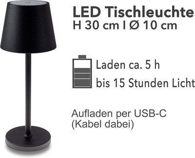 ChiliTec Tischleuchte Akku Dimmbar 30cm USB aufladbar Led Tischlampe Innen Aussen IP44 Licht Warmwei