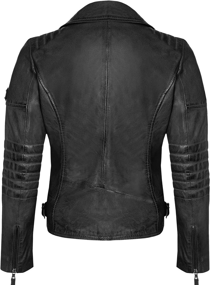 Blueorn Heeda Damen Lederjacke Übergangsjacke aus feinstem Lammnappa Leder - Modernen Bikerjacke Ech