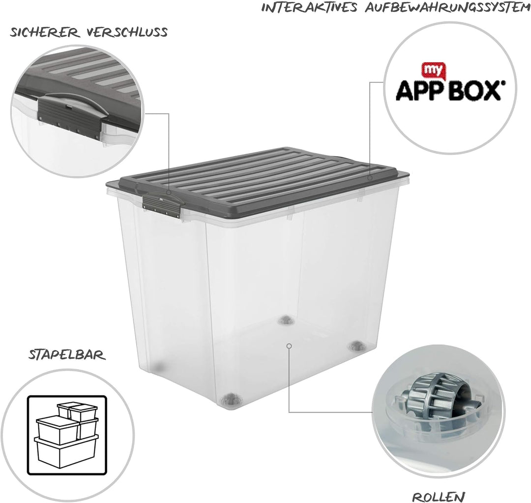 3er-Set Aufbewahrungsbox 70l mit Deckel und Rollen 3x70l Anthrazit/Transparent, 3x70l Anthrazit/Tran
