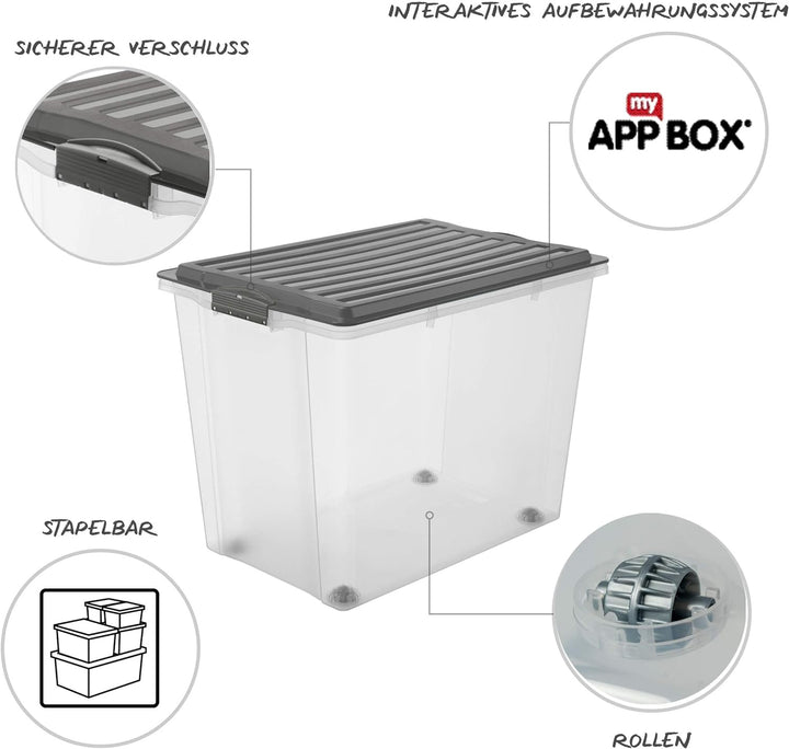 3er-Set Aufbewahrungsbox 70l mit Deckel und Rollen 3x70l Anthrazit/Transparent, 3x70l Anthrazit/Tran