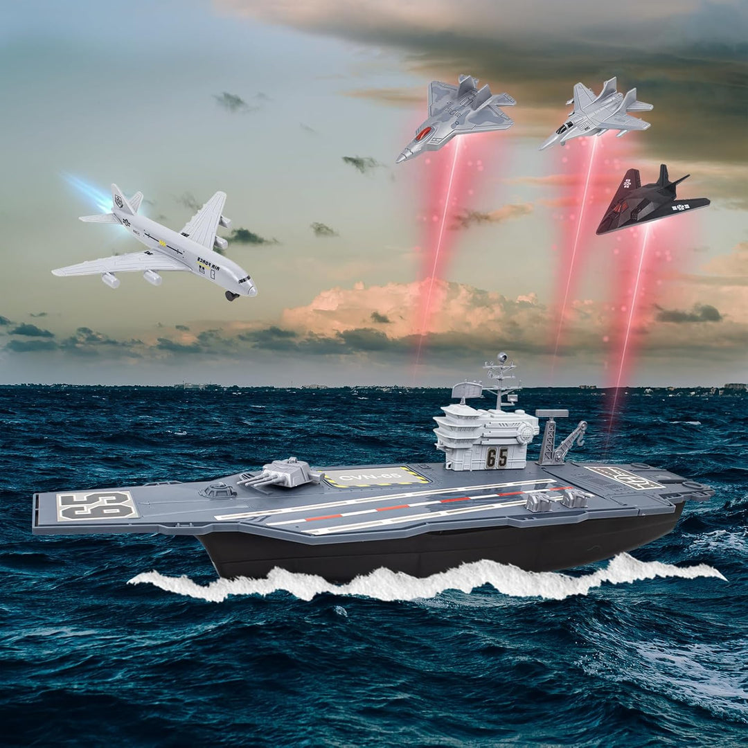 RedCrab Flugzeugträger Spielset, Militär Schlachtschiff Modell Spielzeug mit Militar Auto, Militärfl