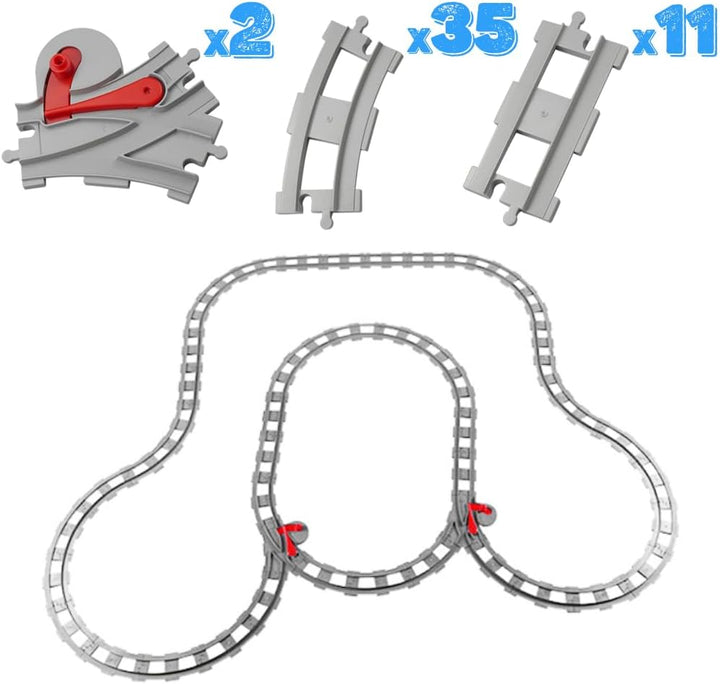 hocadon 48 x Zug Schienen Bausteine Zug Schienen Set mit 35 Schienenbiegung,11 Gerade Schienen, 2 Cr
