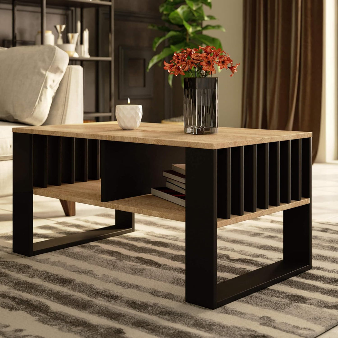 AKORD Couchtisch Holz Rockford mit einem Regal, 92x45x53cm, Für Wohnzimmer, Schlafzimmer Schrank, Mi