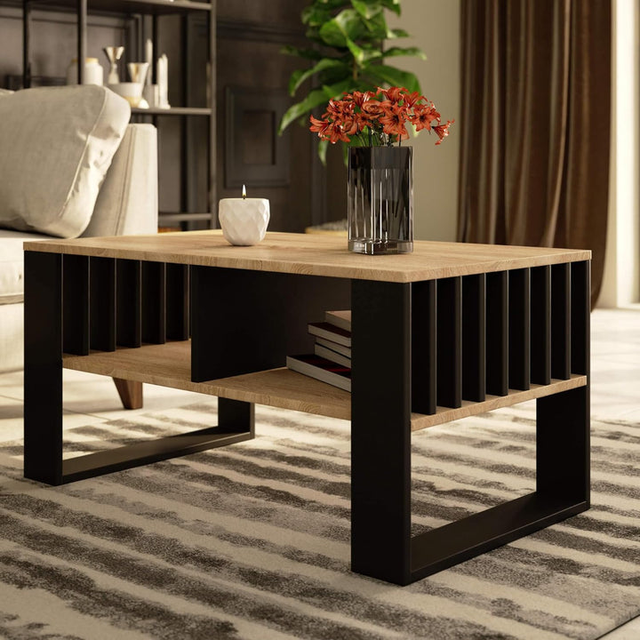 AKORD Couchtisch Holz Rockford mit einem Regal, 92x45x53cm, Für Wohnzimmer, Schlafzimmer Schrank, Mi