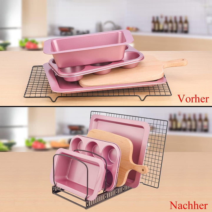 Toplife Deckelorganizer für Teller, Deckelhalter mit 10 verstellbaren Teiler, Abtropfgestell, Küchen