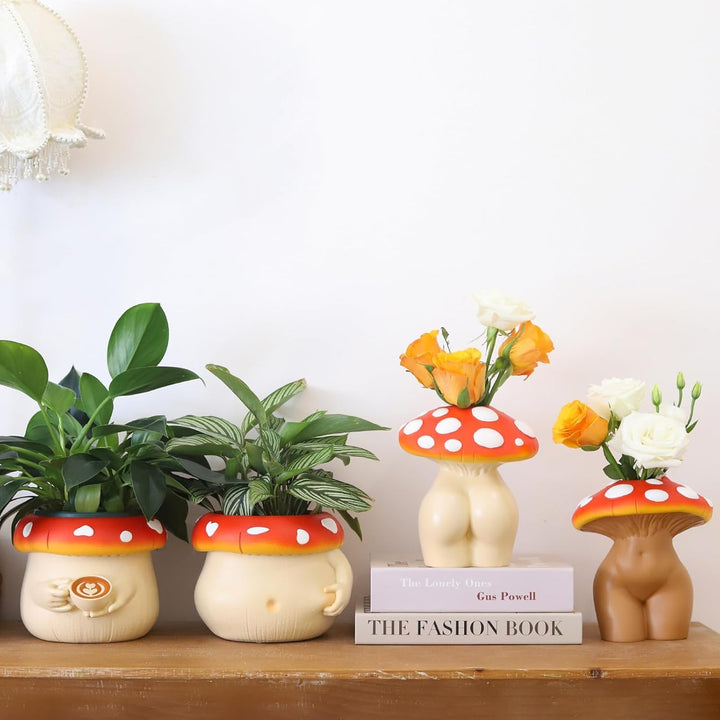 GUGUGO Pilz-Lady-Körpervase für Blumen, flippige Pilz-Dekoration, eklektische Lady Form Butt Vasen f