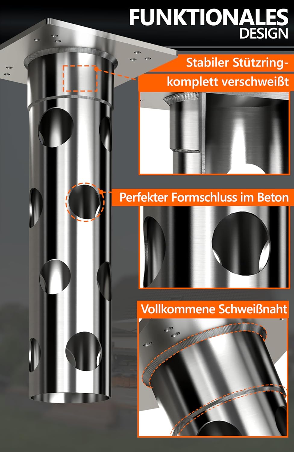 4smile Bodenhülse Sonnenschirm - Edelstahl Bodenanker Sonnenschirm SunnyGround zum Einbetonieren, bi