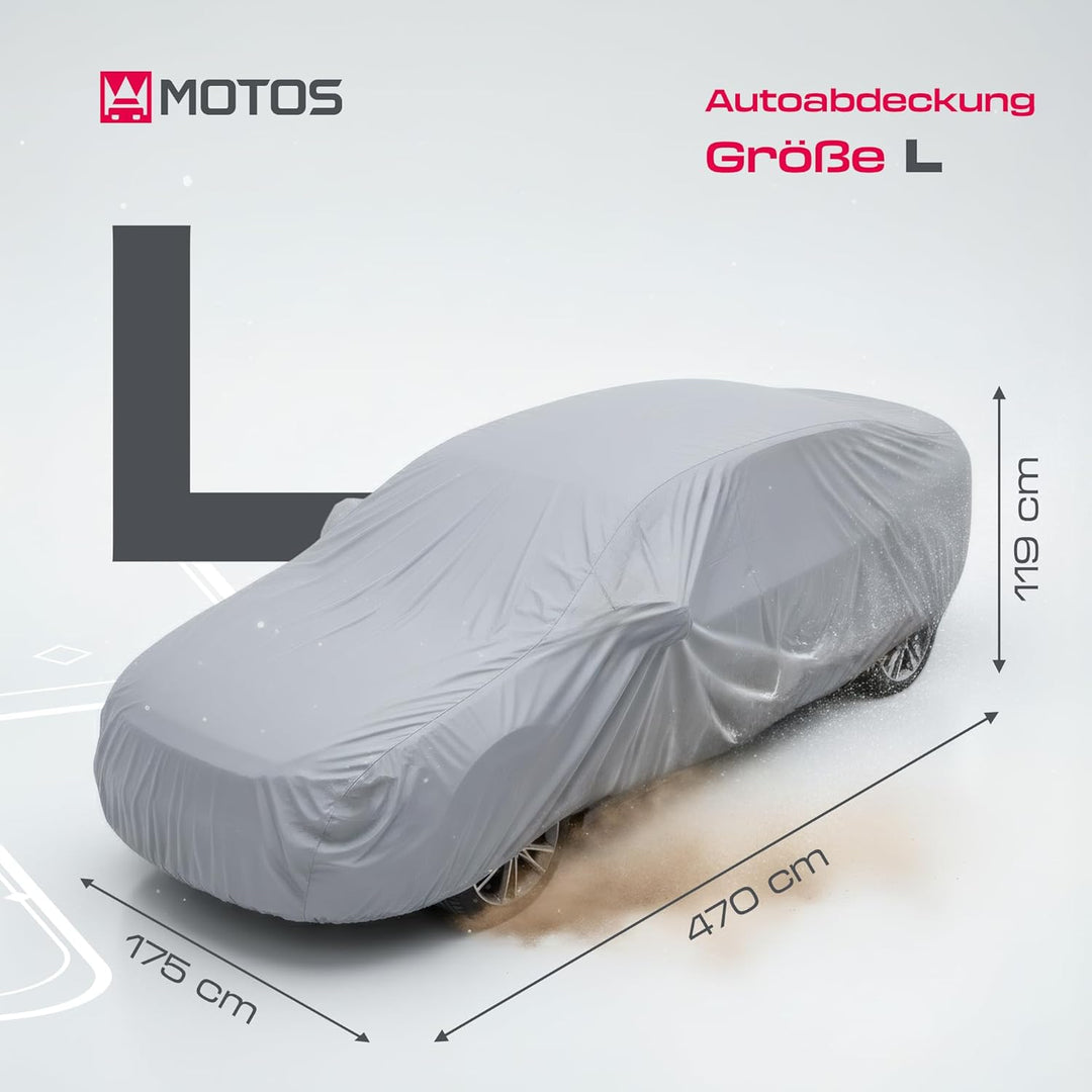 MOTOS Auto Abdeckplane Grösse L – 470 x 175 x 119 cm, Autogarage Abdeckung, Ganzjähriger Hagelschutz