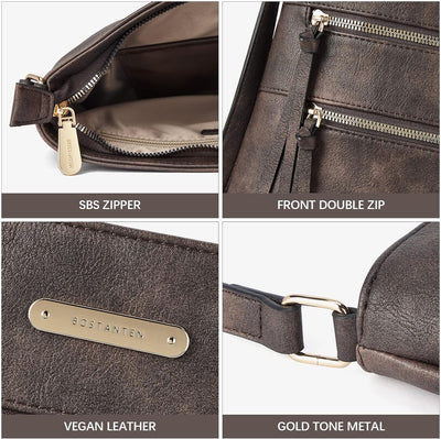 BOSTANTEN Damen Handy Umhängetasche Mittel, PU Leder Crossbody Schultertasche, Reissverschlusstasche