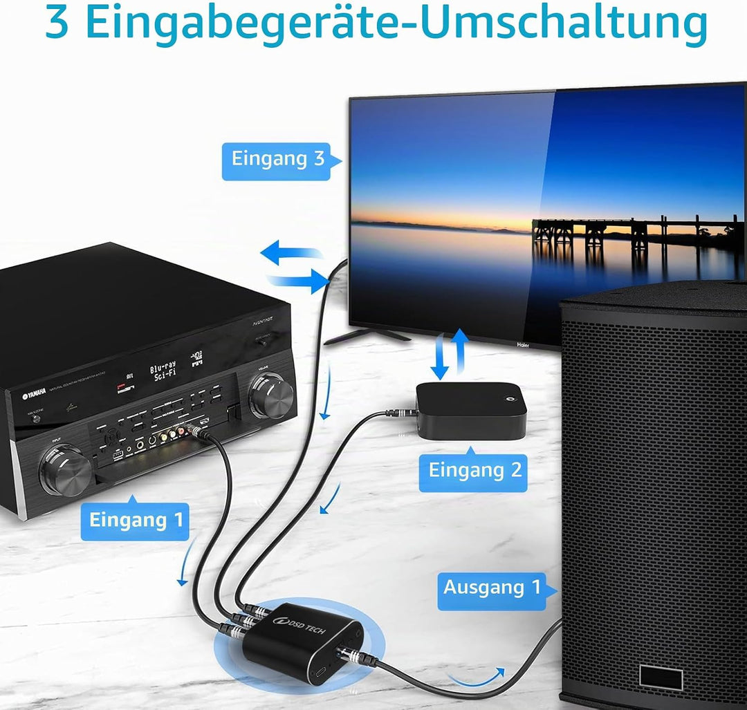 DSD TECH SH-AC01B Optischer Audio-Switcher unterstützt 3 SPDIF IN 1 Out