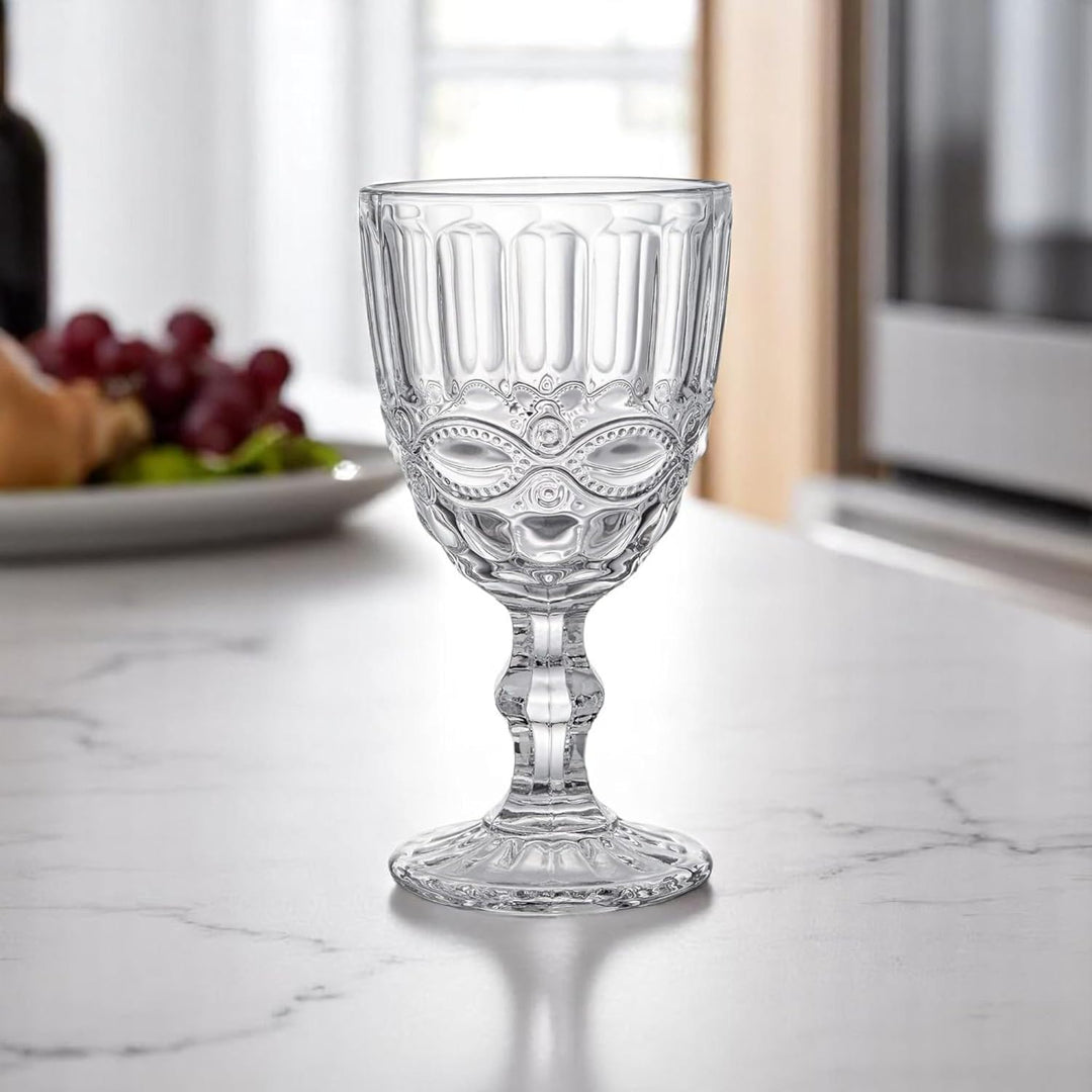 GMMH Vintage 6er-Set Farbige Weingläser Trinkgläser mit Prägung (Schleife/Klar/250 ml) Hochzeitsgläs