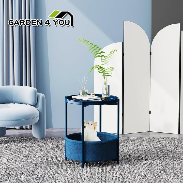 Garden 4 you Beistelltisch Rund, Sofatisch 2 Ebenen, Metall Balkontisch, Kleiner Tisch, Couchtisch m