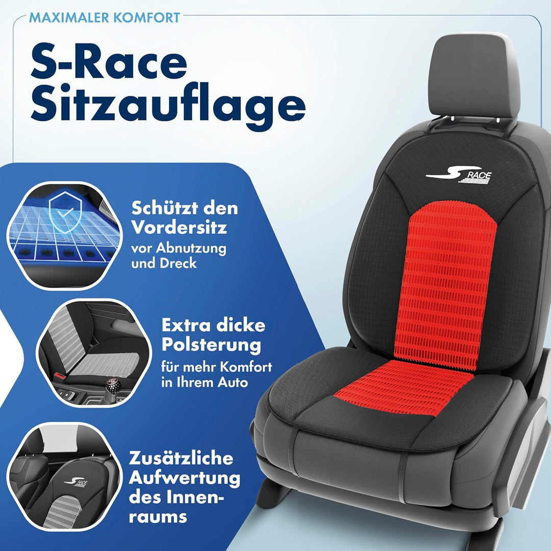 Walser Car Comfort S-Race Universal Auto Sitzpolster für Vordersitze, Rot/Schwarz, 2 Stück Rot 2 Stü