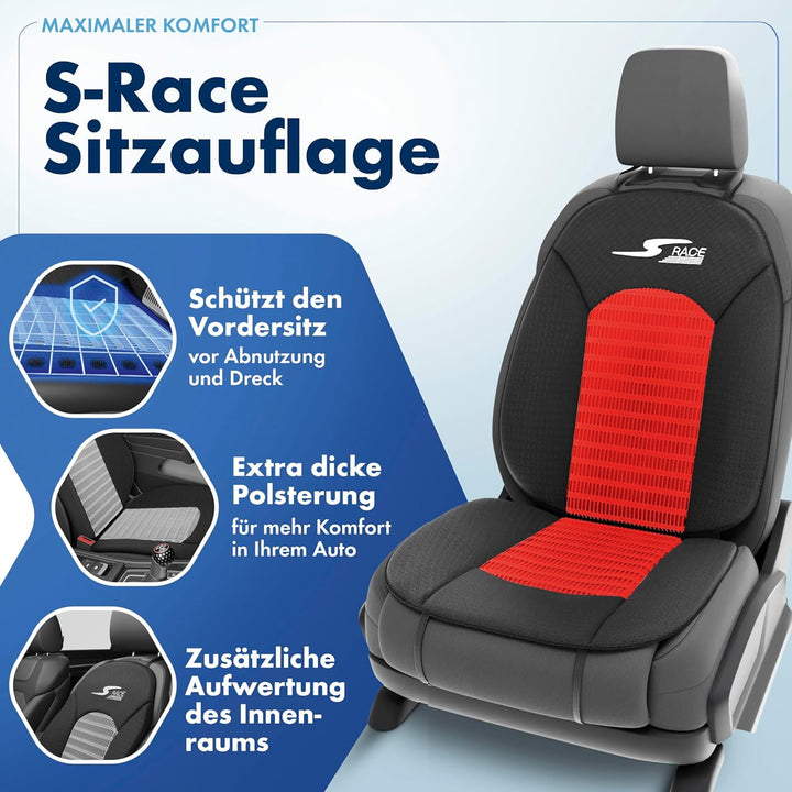 Walser Car Comfort S-Race Universal Auto Sitzpolster für Vordersitze, Rot/Schwarz, 2 Stück Rot 2 Stü