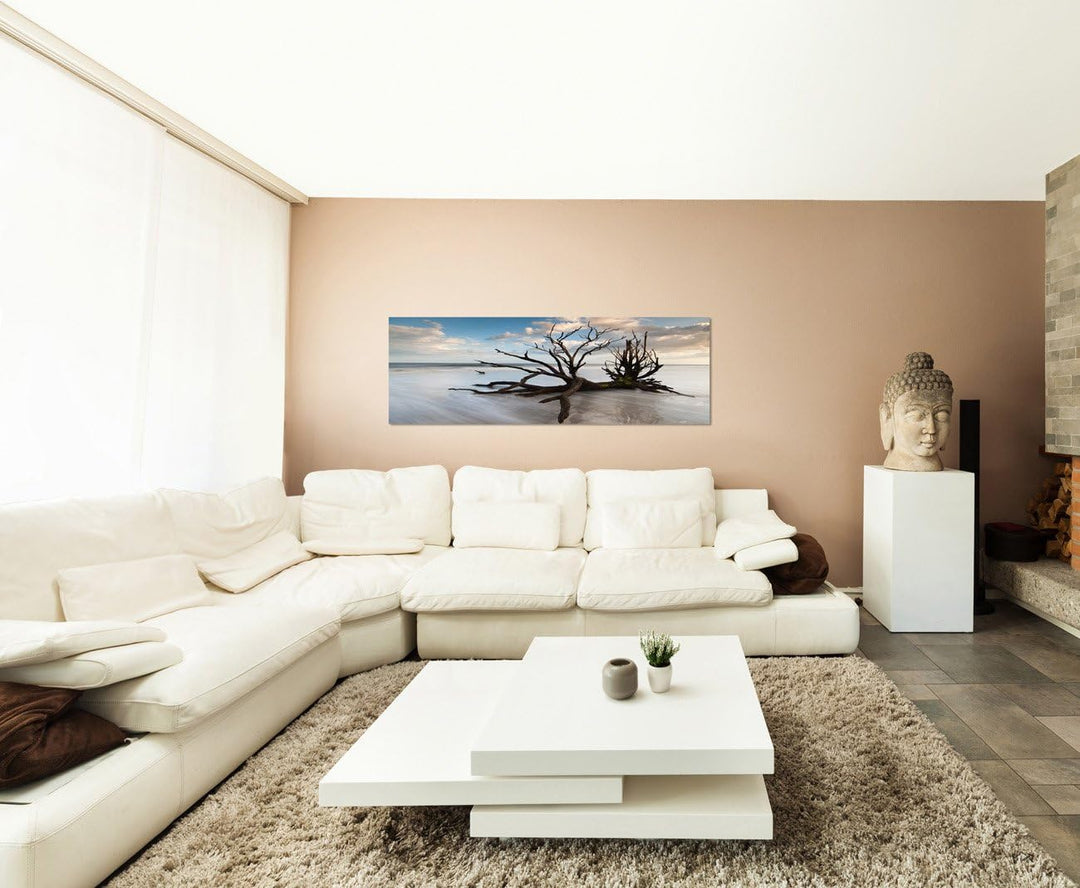 Paul Sinus Art Panoramabild auf Leinwand und Keilrahmen 120x40cm Baum Geäst Nebel Wolken Himmel