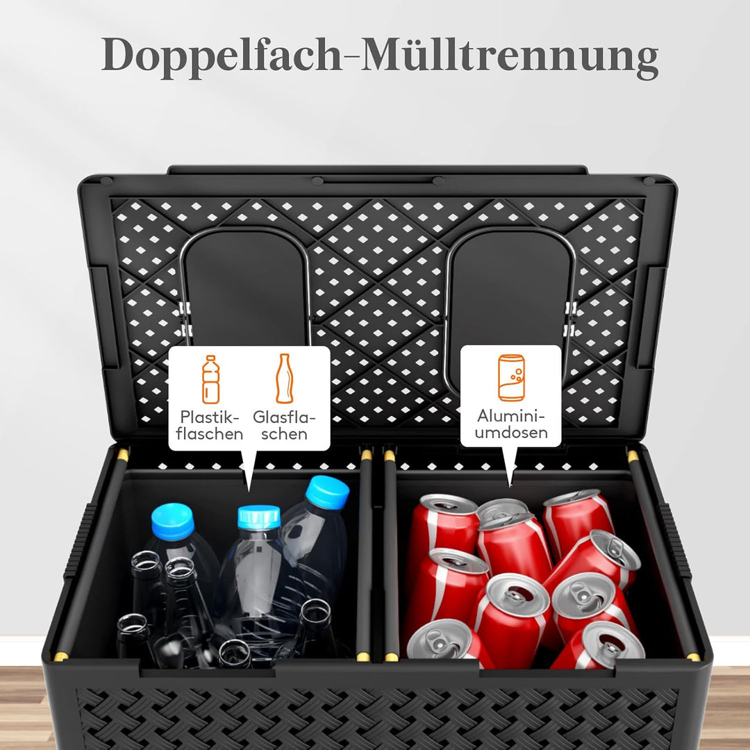 Lifewit 110L Pfandflaschen Sammelbehälter 2 Fächer mit Deckel und Flaschentasche, Flaschensammler Le