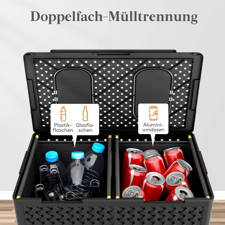 Lifewit 110L Pfandflaschen Sammelbehälter 2 Fächer mit Deckel und Flaschentasche, Flaschensammler Le