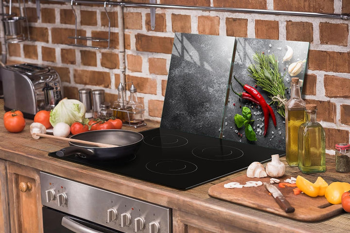 TMK ArtDeko Herdabdeckplatten Set 70 x 52 cm Ceranfeld Abdeckung Glas Spritzschutz Abdeckplatte Glas