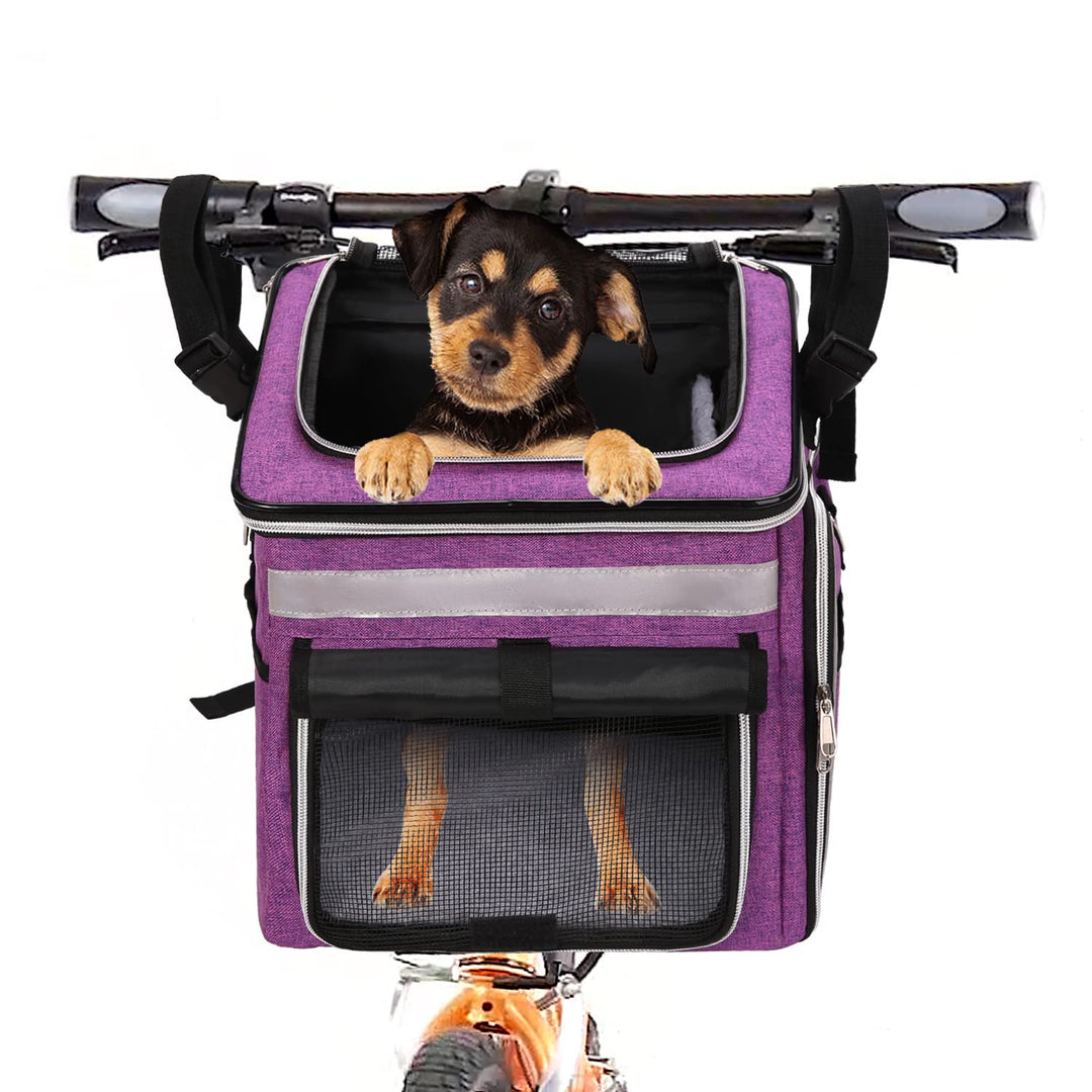 Haustier Fahrradtasche für Hunde Katzen, Haustier Rucksäke mit Vorne Atmungsaktiv Netzfenster, Faltb