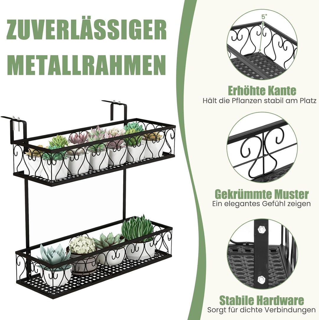 GOPLUS 2-stöckiges hängendes Blumenregal, Balkongeländerkorb Metall mit verstellbaren Haken, Blument