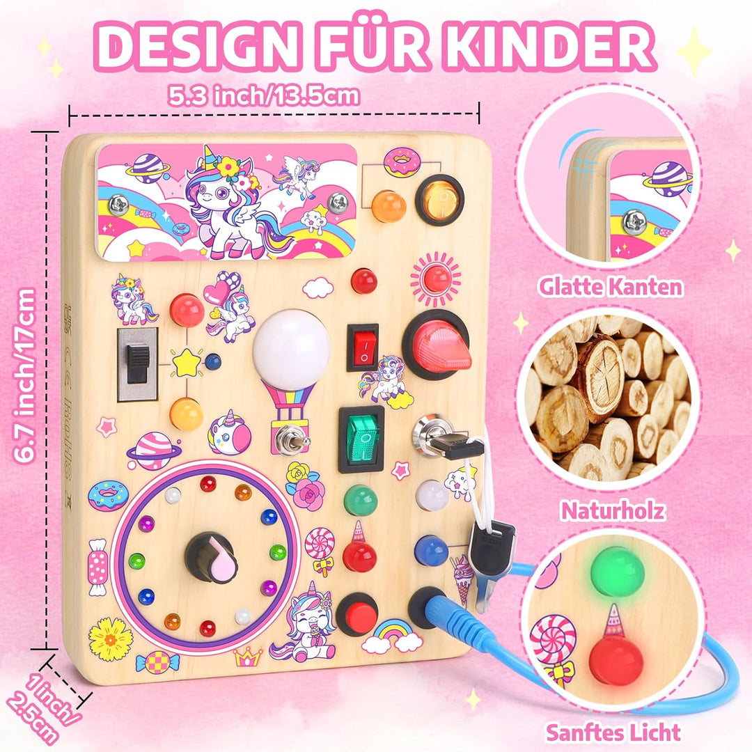 Konijiwa Einhorn Montessori Busy Board Spielzeug ab 1 Jahr Activity Board Spielzeug ab 2 Jahre Holzs