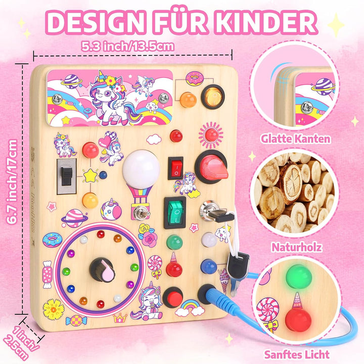 Konijiwa Einhorn Montessori Busy Board Spielzeug ab 1 Jahr Activity Board Spielzeug ab 2 Jahre Holzs