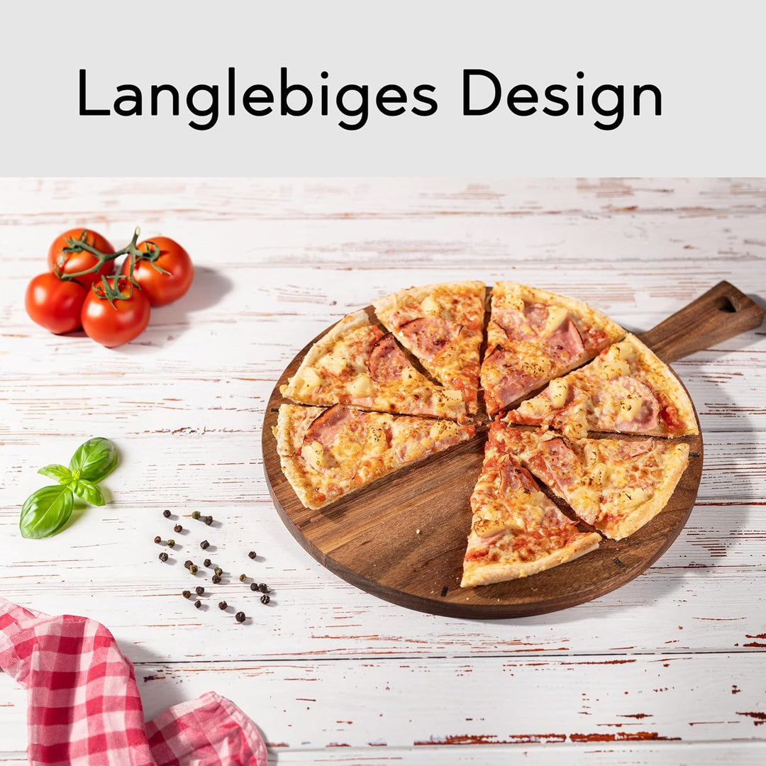 Pizzateller Holz – Rundes Pizzabrett aus Akazienholz, 31 cm Durchmesser – Pizza-Schneidebrett, Pizza