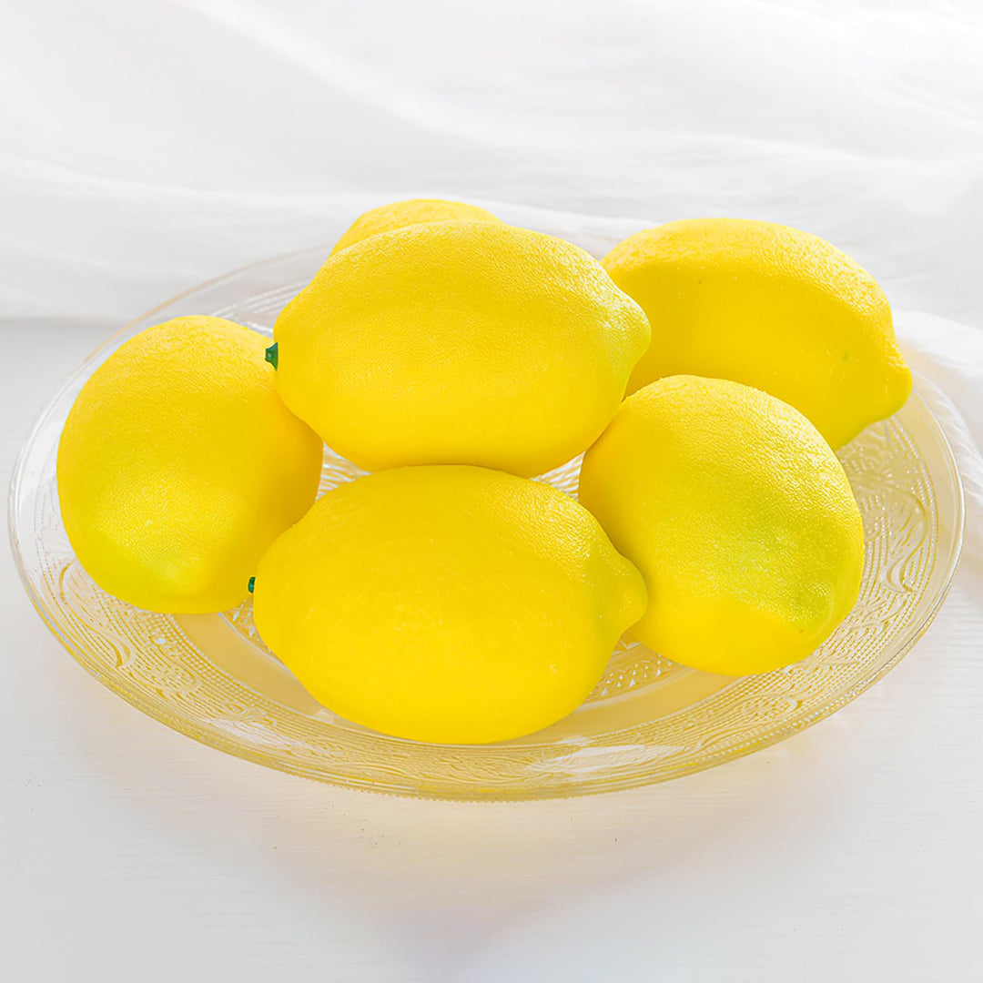 6er Set Künstliche Zitronen Deko,Realistische Gelbe Faux Obst für Tischdeko,Zitronendeko Perfekt für