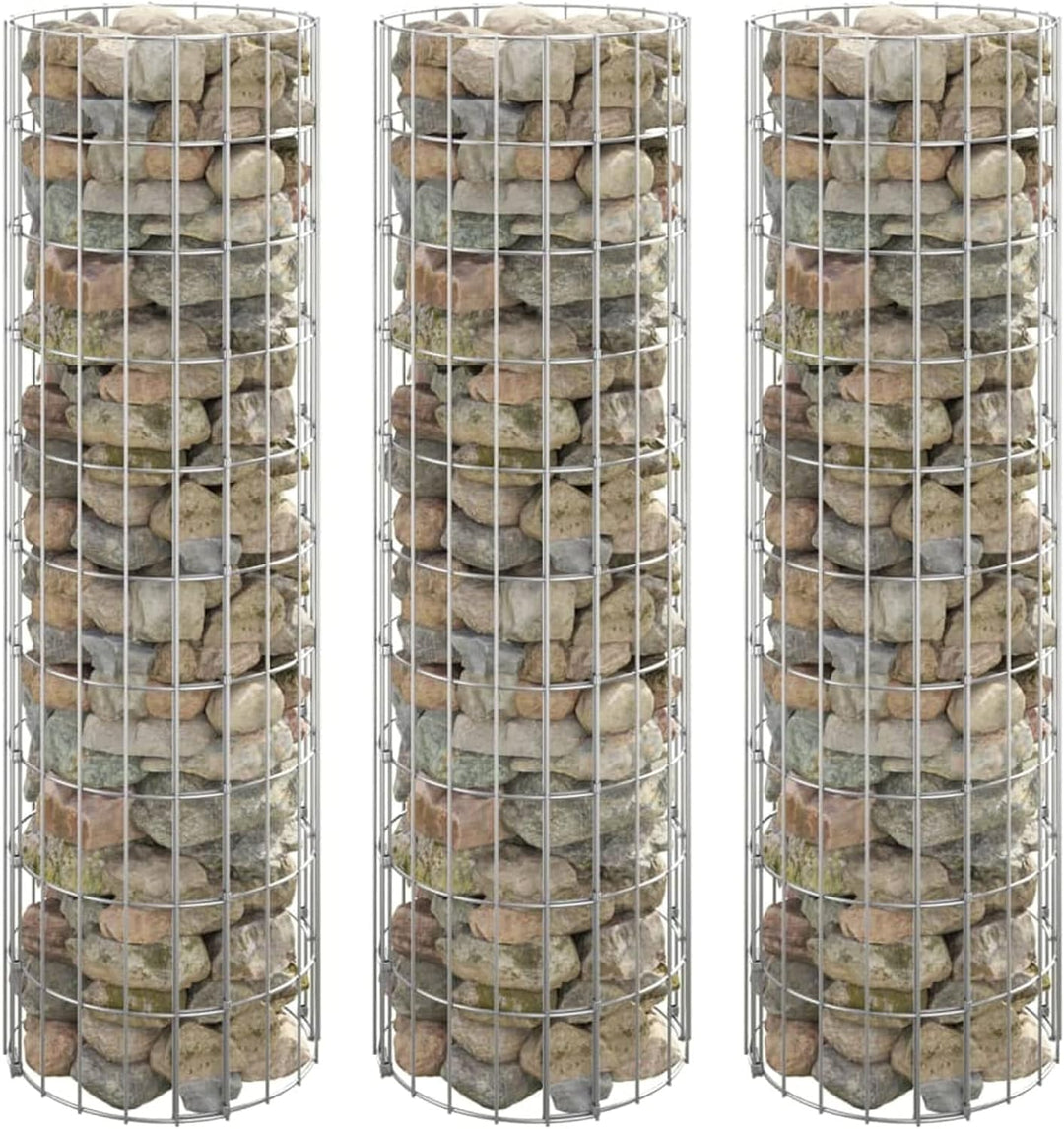 Tidyard Gabionen-Hochbeete 3 STK.Drahtkorb Rund Verzinkter Stahl Ø30x100 cm Gabionen-Pflanzgefäss Ga