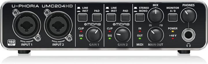 Behringer UMC204HD Audiophiles 2x4, 24-Bit/192 kHz USB-Audio/MIDI-Interface mit Midas-Mikrofonvorver