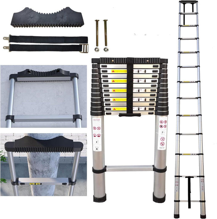 Hooha Ausziehleiter Teleskopleiter mit Anti-rutsch Gummipuffer 5,1M Klappleiter Tragbar Belastung 15
