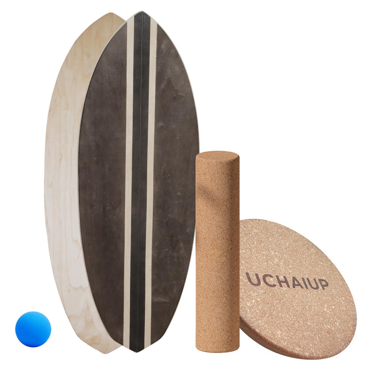 Holz Balance Board mit Rolle & Halbkugel - Balancierbrett für Gleichgewichtstraining - Erwachsene -